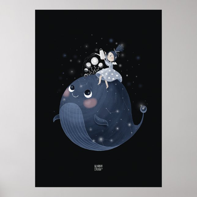 WAXING MÅNE WHALE av Alexandra Dikaia Poster (Framsidan)