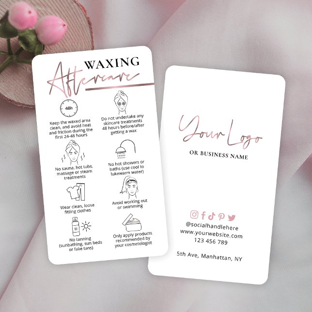 Waxning After Care Guide Rosa ros Guld Beauty Pub Visitkort (Skapare uppladdad)