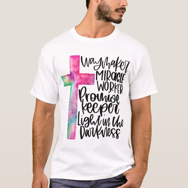 Waymaker Miracle Worker Rainbow Christian T Shirt (Framsida)