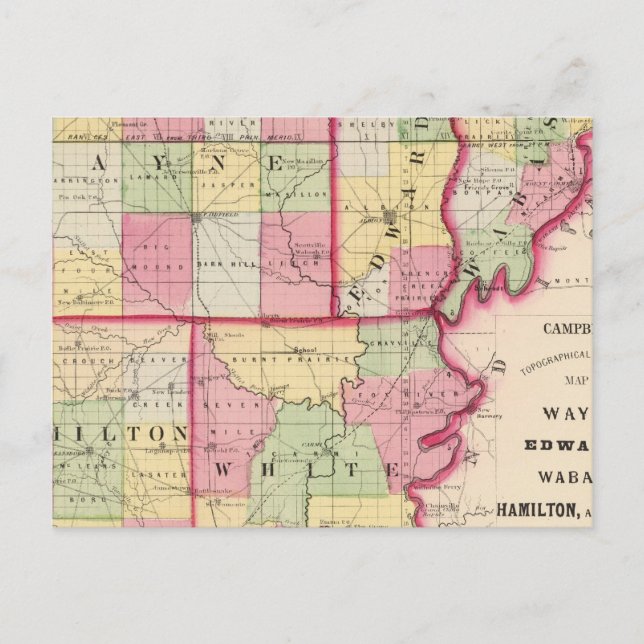 Wayne, Edwards, Wabash, Hamilton, White countyn Vykort (Framsida)