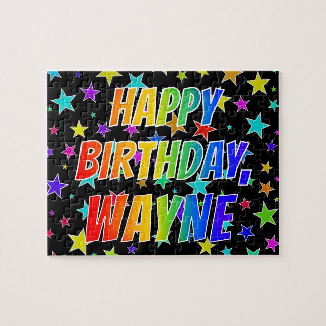 "WAYNE" Förnamn, Kul "GRATTIS PÅ FÖDELSEDAGEN" Pussel (Horisontell)