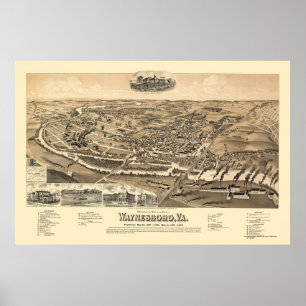 Waynesboro panorama- karta för VA - 1891 Poster