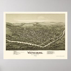 Waynesburg, PA Panoramic Karta - 1897 Poster