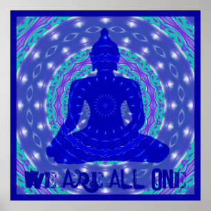 We Are All One Blue Buddha Buddistisk Mandala Kons Poster