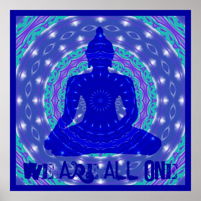 We Are All One Blue Buddha Buddistisk Mandala Kons Poster (Framsidan)