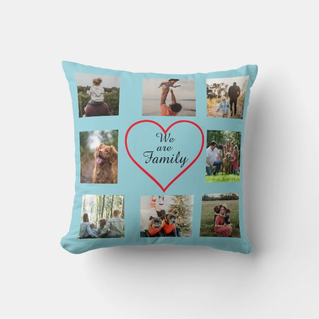 We Are Family Heart  8 Photo Collage Pillow Kudde (Framsida)