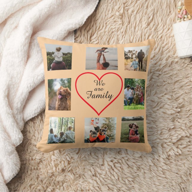 We Are Family Heart  8 Photo Collage Pillow Kudde (Filt)