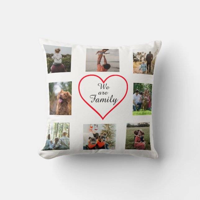 We Are Family Heart  8 Photo Collage Pillow Kudde (Framsida)