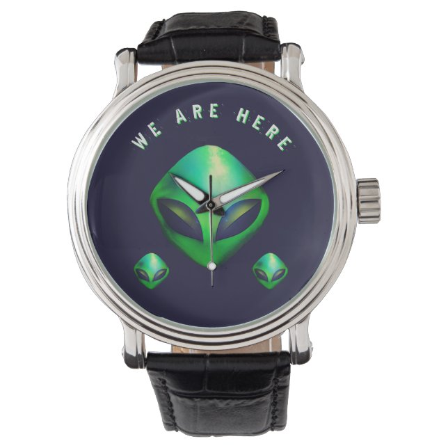 "We Are Here" Green Alien head Armbandsur (Framsida)
