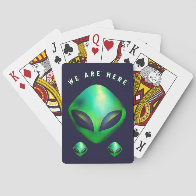 "We Are Here" Green Alien head Casinokort (Baksidan)