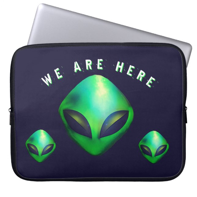 "We Are Here" Green Alien head Laptop Fodral (Framsidan)