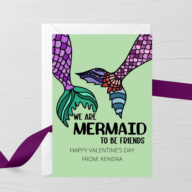 We Are Mermaid to Be Friends Valentine’s Day Card Anteckningskort (Skapare uppladdad)