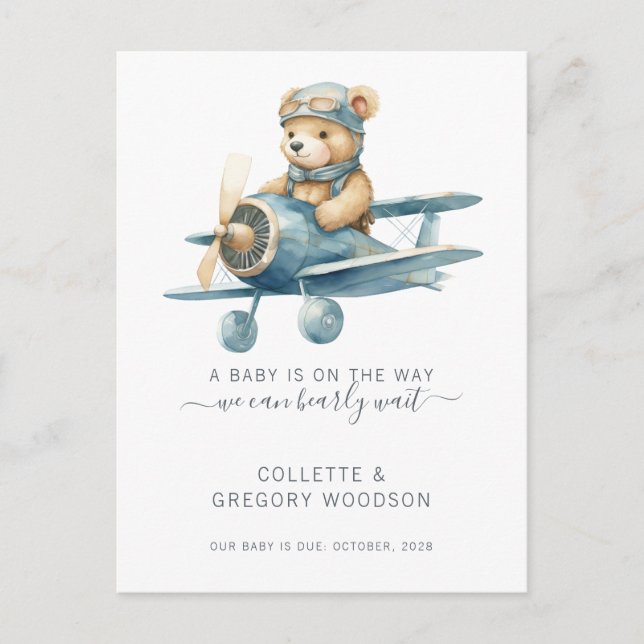 We Can Bearly Wait Baby Bear In Biplane Pregnancy  Meddelande Vykort (Framsida)