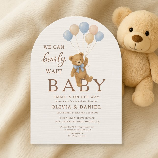 We Can Bearly Wait Baby Boy Bear Couple Shower Inbjudningar (Skapare uppladdad)
