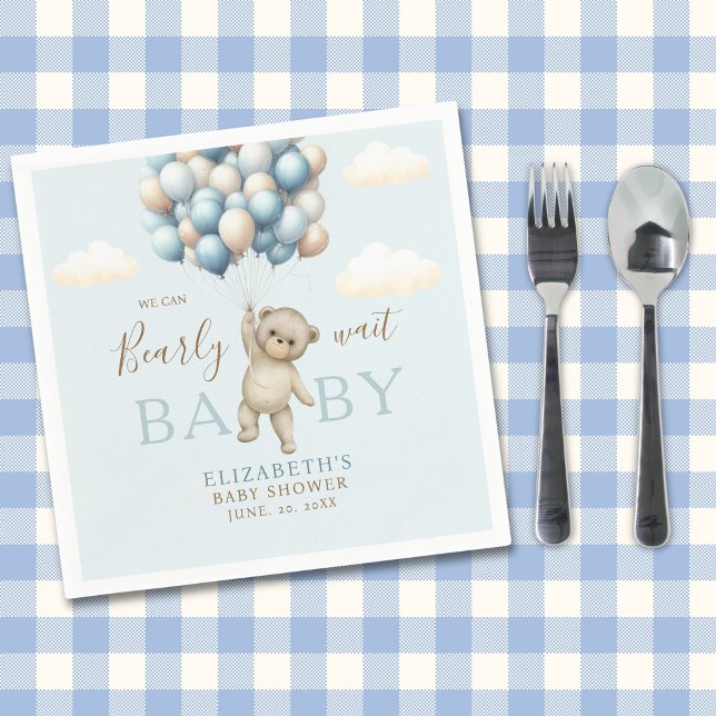We Can Bearly Wait Baby, Cute Bear Baby Shower  Pappersservett (Skapare uppladdad)