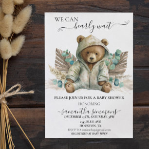 We Can Bearly Wait Baby Shower Boho Bear Inbjudningar