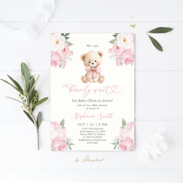 We can Bearly wait Baby Shower Girl Invitation Inbjudningar (Skapare uppladdad)