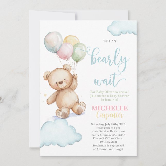 We can bearly wait baby shower inbjudningar (Framsida)