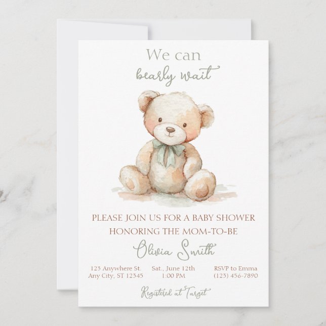 We Can Bearly Wait Baby Shower Invitation Inbjudningar (Framsida)