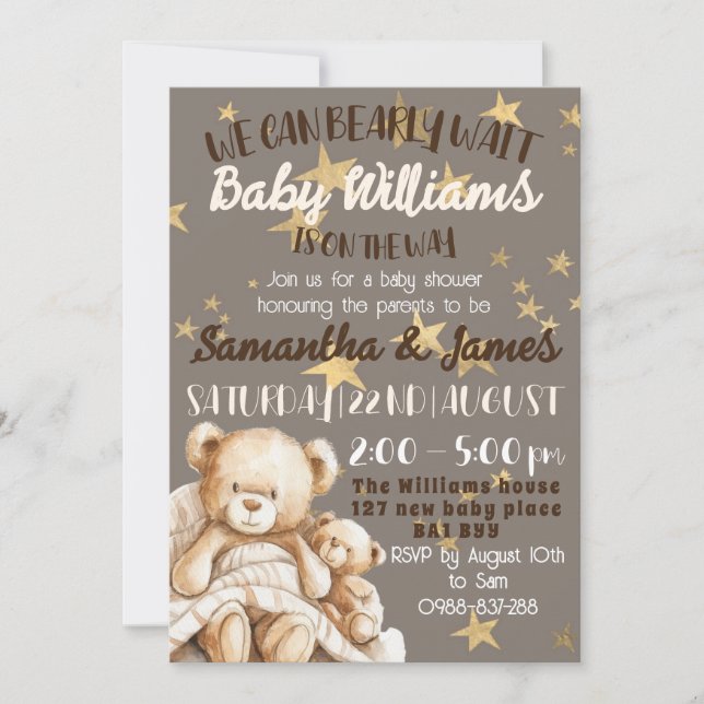 We can bearly wait baby shower invitation inbjudningar (Framsida)