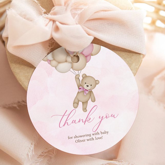 We Can Bearly Wait Baby Shower Pink Thank You Gåvor Etiketter (Skapare uppladdad)