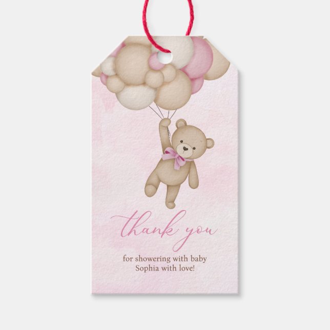We Can Bearly Wait Baby Shower Pink Thank You Presentetikett (Framsidan)