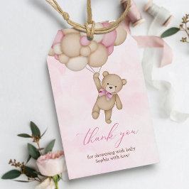 We Can Bearly Wait Baby Shower Pink Thank You Presentetikett
