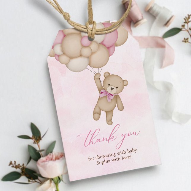 We Can Bearly Wait Baby Shower Pink Thank You Presentetikett (Skapare uppladdad)