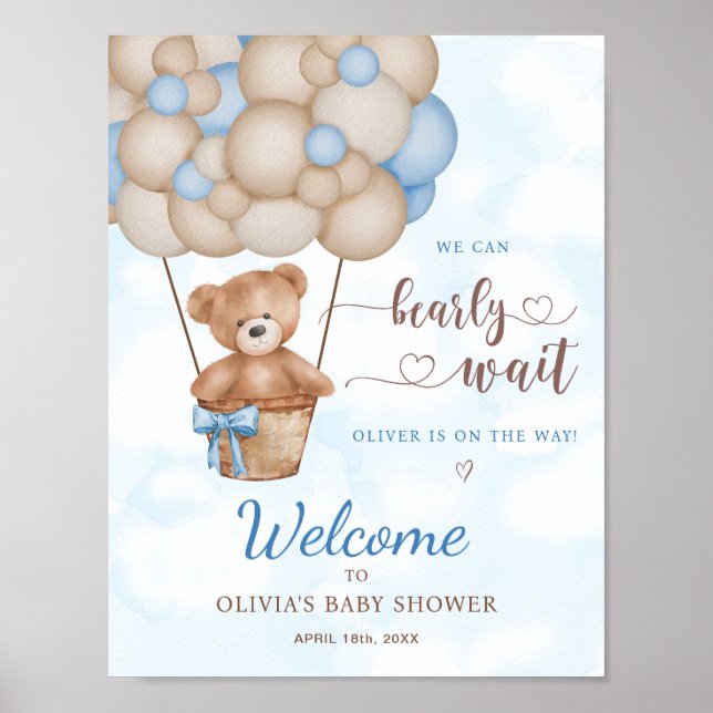 We Can Bearly Wait Baby Shower Welcome Sign Poster (Framsidan)
