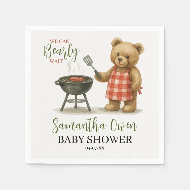 We Can Bearly Wait BBQ Baby Shower Boy Pappersservett (Framsidan)