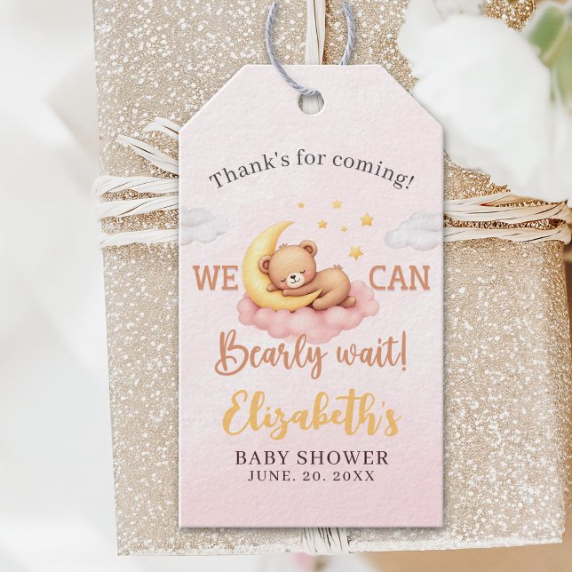 We can Bearly wait - Bear Baby shower for Girl Presentetikett (Skapare uppladdad)