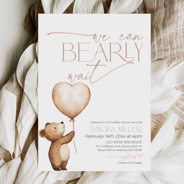 We Can Bearly Wait Bear Balloon Baby Shower Inbjudningar (Neutral We Can Bearly Wait Baby Shower Invitation )