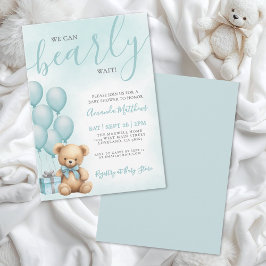 We Can Bearly Wait Blue Bear Baby Shower Inbjudningar