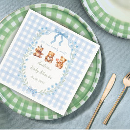 We Can Bearly Wait Blue Gingham Baby Shower  Pappersservett