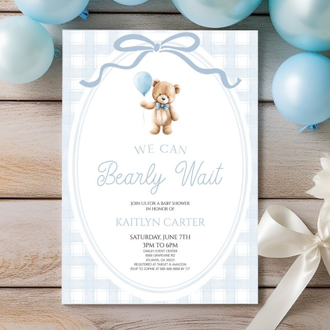 We Can Bearly Wait Blue Teddy Bear Baby Shower Inbjudningar (Skapare uppladdad)