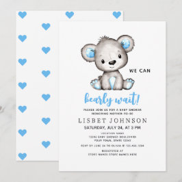 We Can Bearly Wait Blue Teddy Bear Baby Shower Inbjudningar