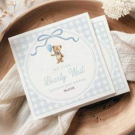 We Can Bearly Wait Blue Teddy Bear Baby Shower Pappersservett