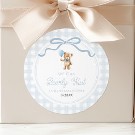 We Can Bearly Wait Blue Teddy Bear Baby Shower Runt Klistermärke