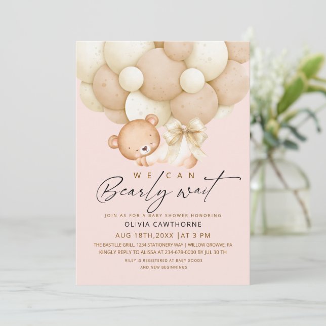 We can Bearly Wait Blush Pink Baby Shower   Inbjudningar (Stående Fram)
