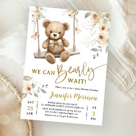 We Can Bearly Wait Boho Teddy Bear Baby Shower Inbjudningar