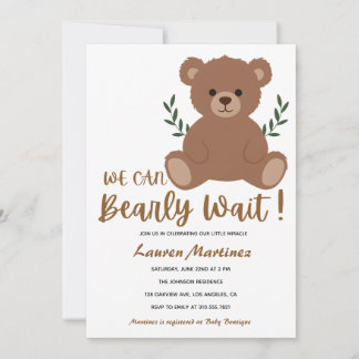 We Can Bearly Wait Boy Baby Shower Invitation Inbjudningar