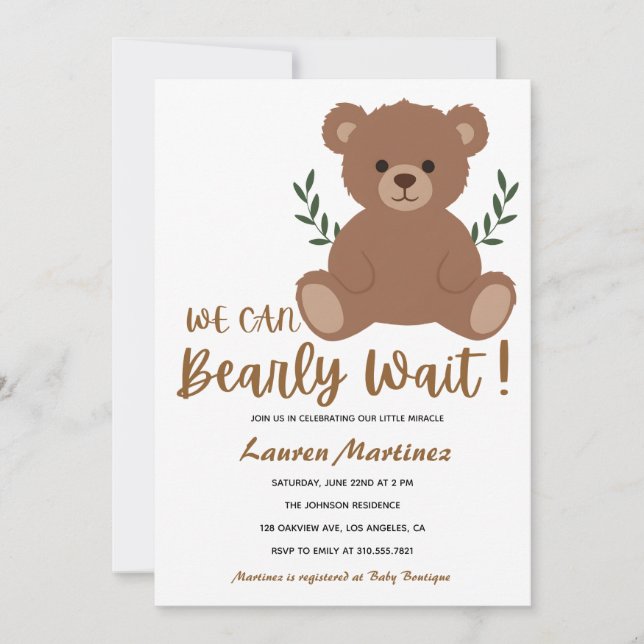 We Can Bearly Wait Boy Baby Shower Invitation Inbjudningar (Framsida)