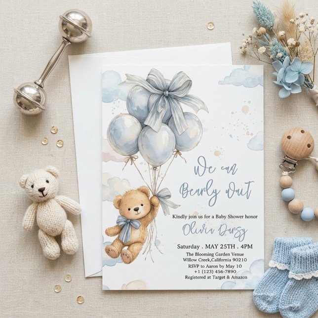 We Can Bearly Wait Boy Baby Shower Invitation Inbjudningar (Skapare uppladdad)