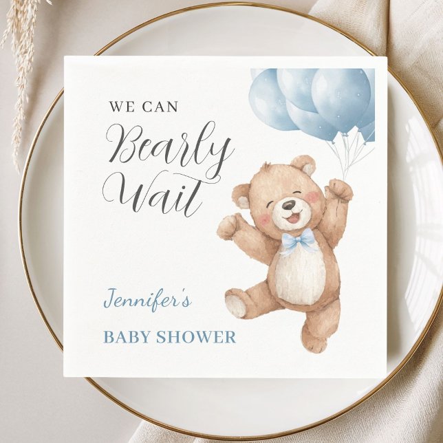 We Can Bearly Wait Boy Teddy Bear Baby Shower Pappersservett (Skapare uppladdad)