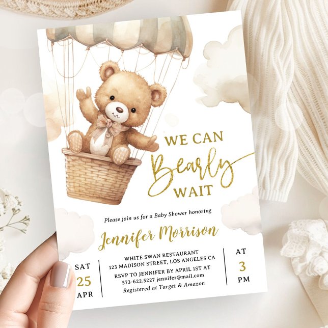 We Can Bearly Wait Brown Teddy Bear Baby Shower Inbjudningar (Skapare uppladdad)