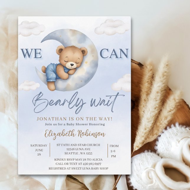 We can Bearly wait - Cute Bear Baby shower boy Inbjudningar (Skapare uppladdad)