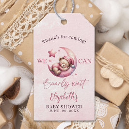 We can Bearly wait - Cute Bear Baby shower Girl Presentetikett