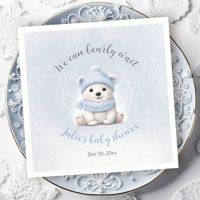 We Can Bearly Wait Cute Bear Blue Boy Baby Shower  Pappersservett (We Can Bearly Wait Cute Bear Blue Boy Baby Shower Napkins)