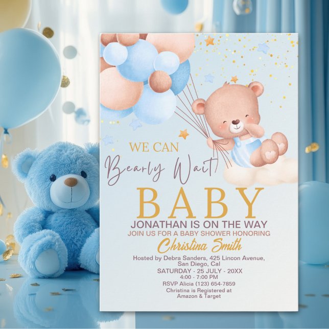 We Can Bearly Wait Cute Bear Boy Baby Shower Inbjudningar (Skapare uppladdad)