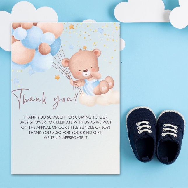 We Can Bearly Wait Cute Bear Boy Baby Shower Tack Kort (Skapare uppladdad)